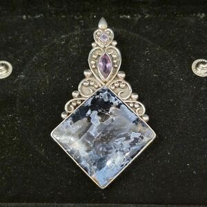 Vintage PTI Chunky Pietersite Pendant 925 Sterling Silver Amethyst Art Nouveau